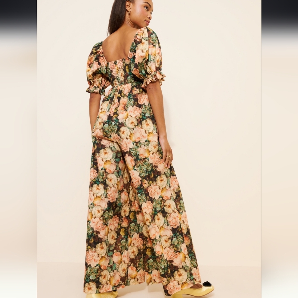 Selkie Floral Wide Leg Hamptons Jumpsuit with Puff Sleeves - Picture 2 of 8